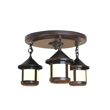 Arroyo Craftsman 6" Berkeley Short Body 3 Light Ceiling Mount, Rustic Brown, Rain Mist Glass BCM-6S/3RM-RB